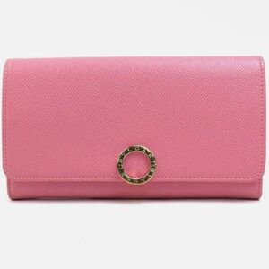 BVLGARI Wallet Pink Leather Long Bifold Wallet Bulgari Clutch Compact Purse 🥰